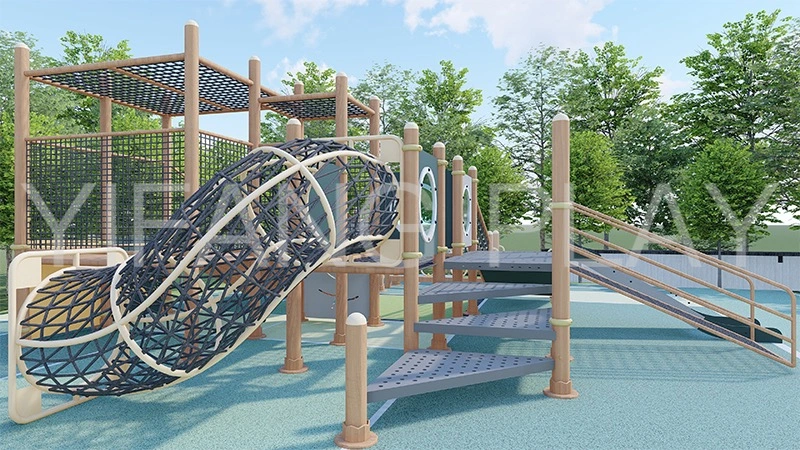 Outdoor Climbing Structure With Slide For Fitness